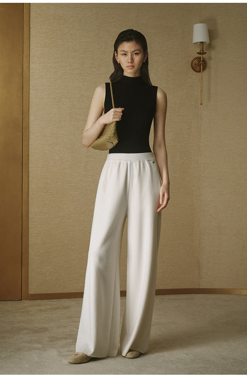 Pure Wool Wide-Leg Knit Trousers - Ivory White - view 3