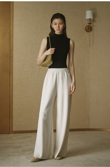 Pure Wool Wide-Leg Knit Trousers - Ivory White - view 3