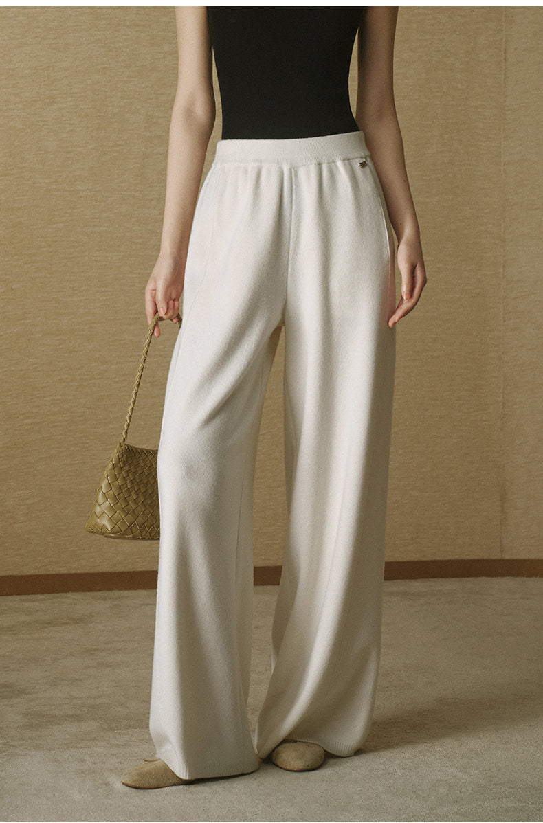 Pure Wool Wide-Leg Knit Trousers - Ivory White - view 4
