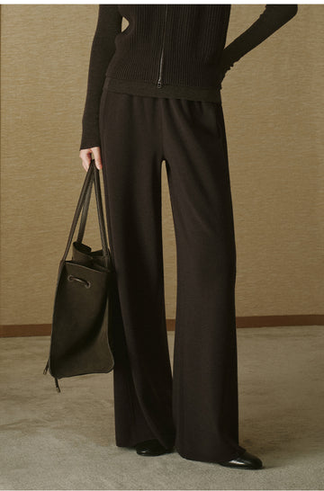 Pure Wool Wide-Leg Knit Trousers - Light Tea Camel - view 3