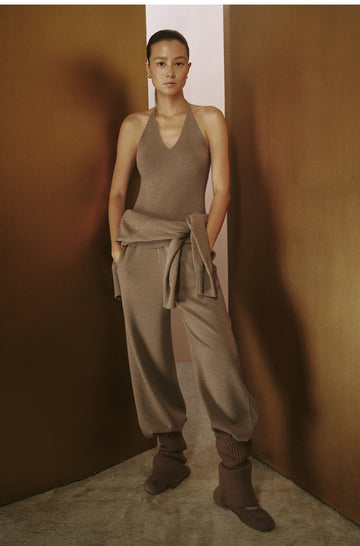 Pure Wool Wide-Leg Knit Trousers - Sandalwood Brown - view 2
