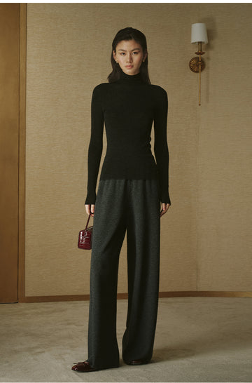 Pure Wool Wide-Leg Knit Trousers - Deep Smoky Grey - view 1