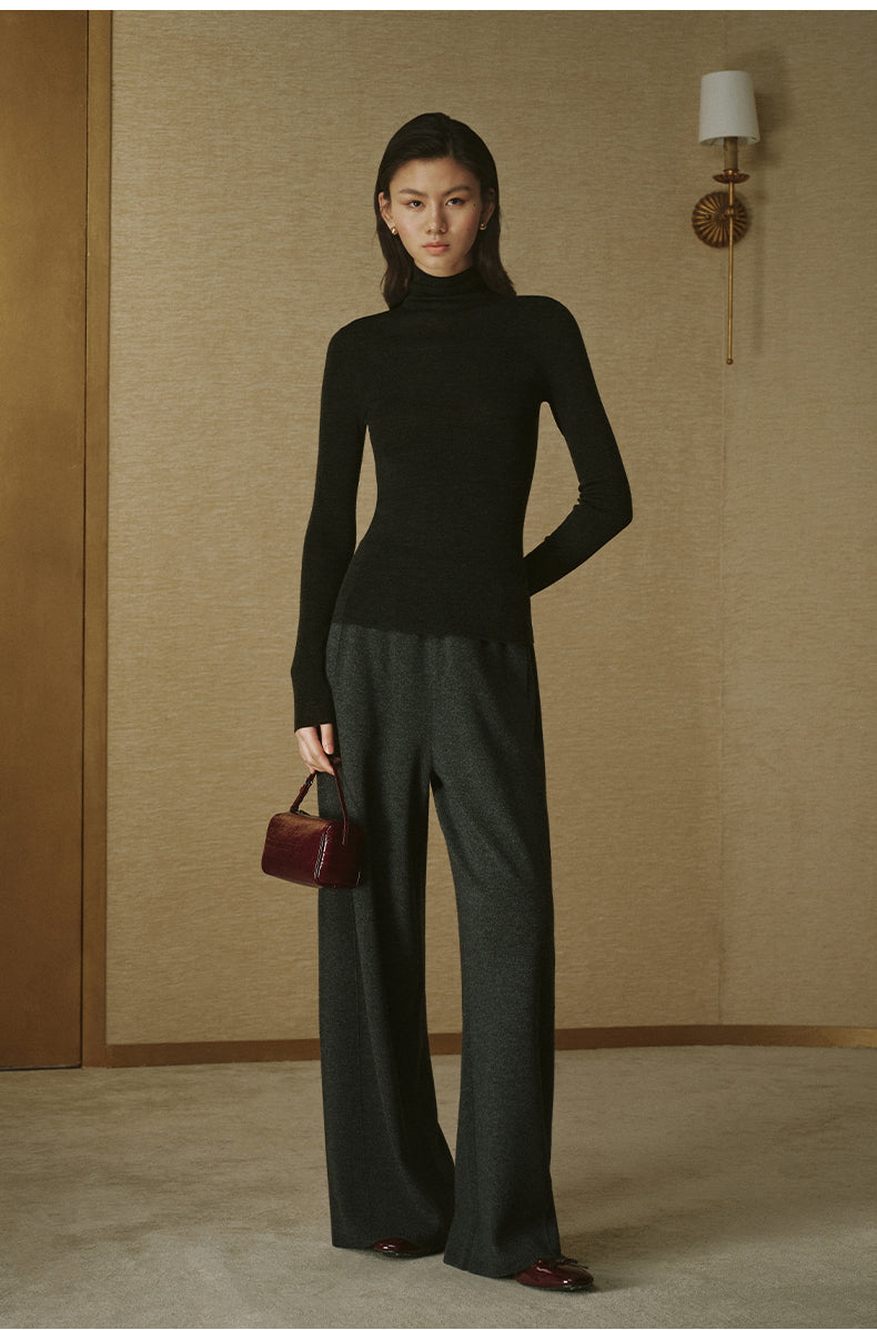 Pure Wool Wide-Leg Knit Trousers - Deep Smoky Grey - view 2