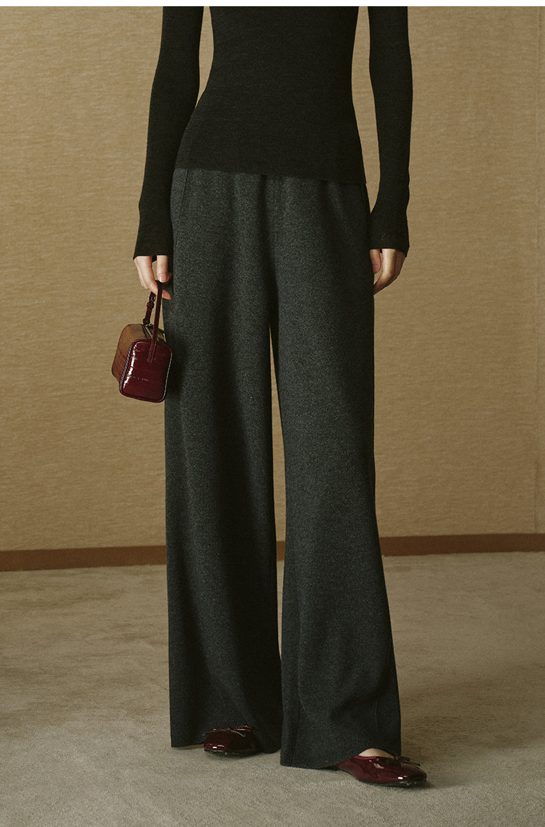 Pure Wool Wide-Leg Knit Trousers - Deep Smoky Grey - view 3