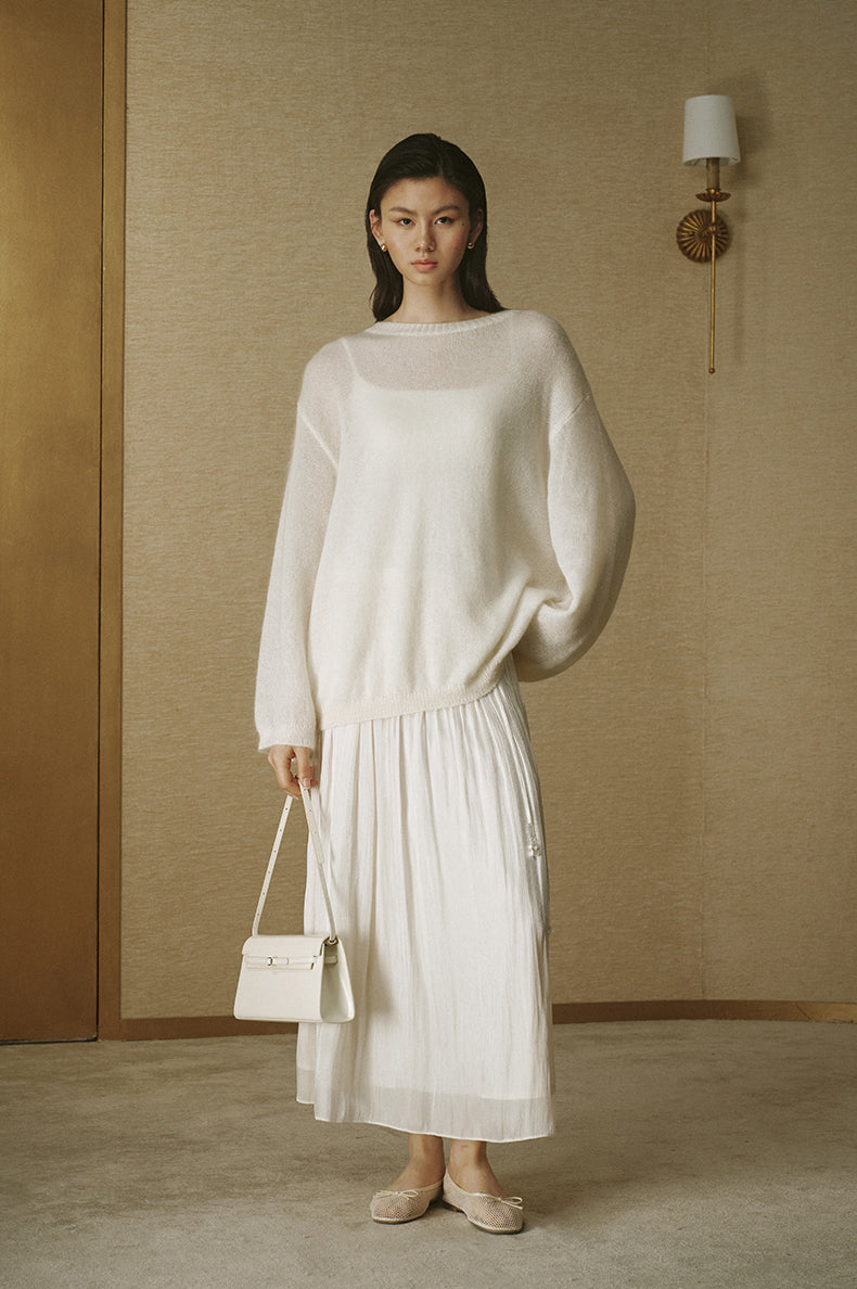 Relaxed Fine Mohair Crew Sweater - Ivory White - view 1