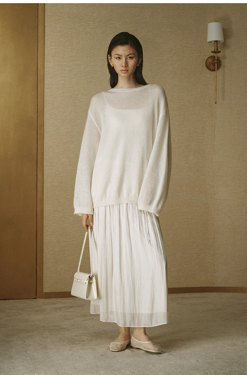 Relaxed Fine Mohair Crew Sweater - Ivory White - view 2
