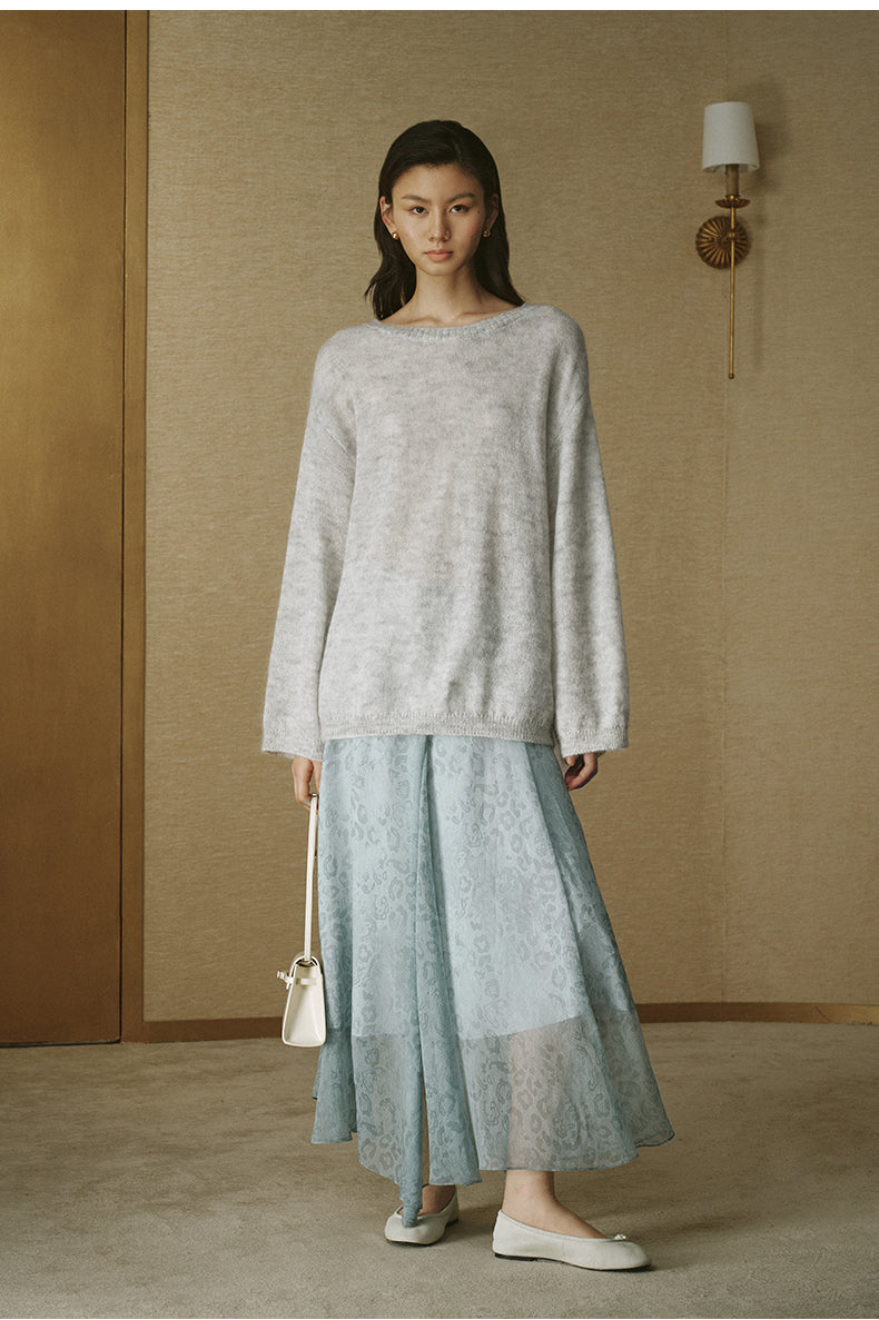 Relaxed Fine Mohair Crew Sweater - Ivory White - view 4