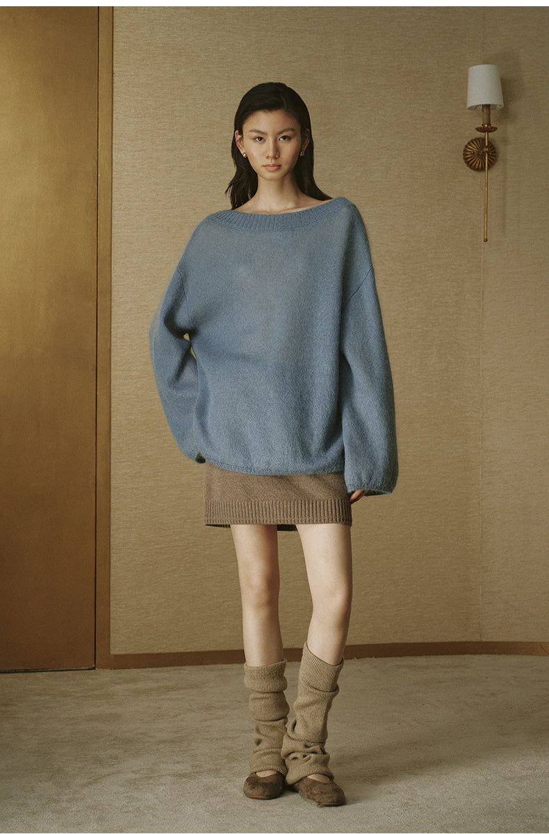 Relaxed Fine Mohair Crew Sweater - Light Dew Grey - view 3