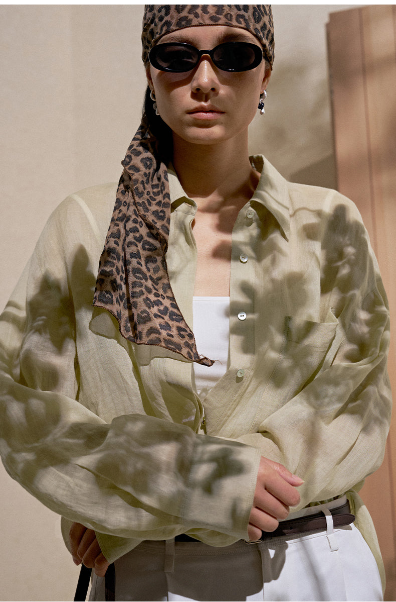 Relaxed Ramie Embroidered Shirt - Misty Beige - view 4