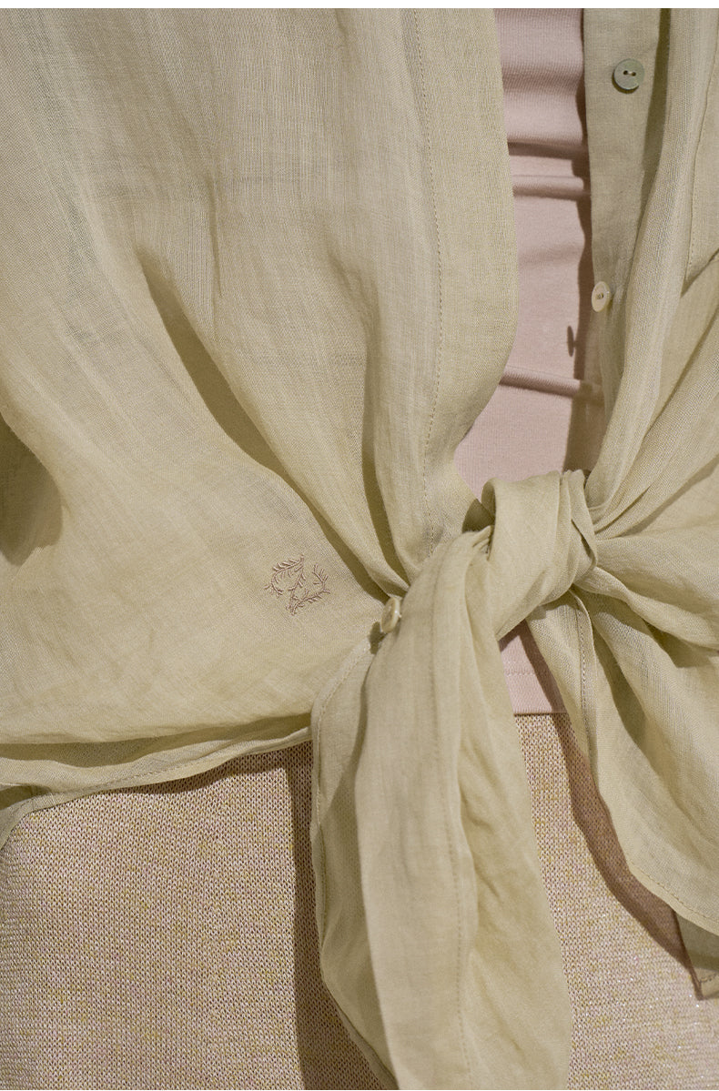 Relaxed Ramie Embroidered Shirt - Misty Beige - view 5