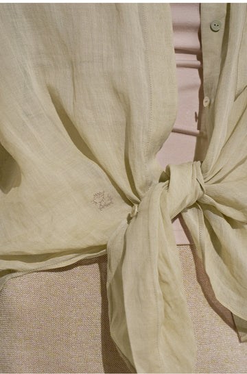 Relaxed Ramie Embroidered Shirt - Misty Beige - view 5