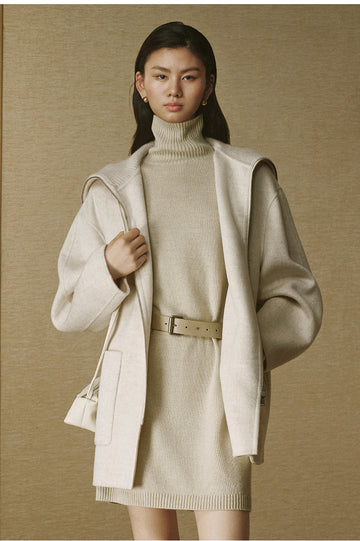 Ribbed-Collar Zip Wool Coat - Natural White - view 4