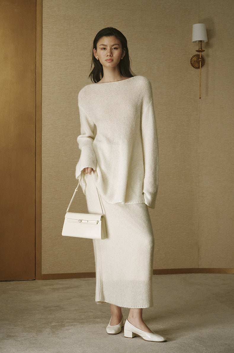 Sculpted-Waist Alpaca Wool Sweater - Ivory White - view 1