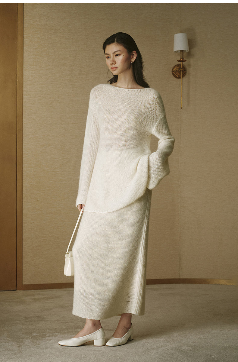 Sculpted-Waist Alpaca Wool Sweater - Ivory White - view 2
