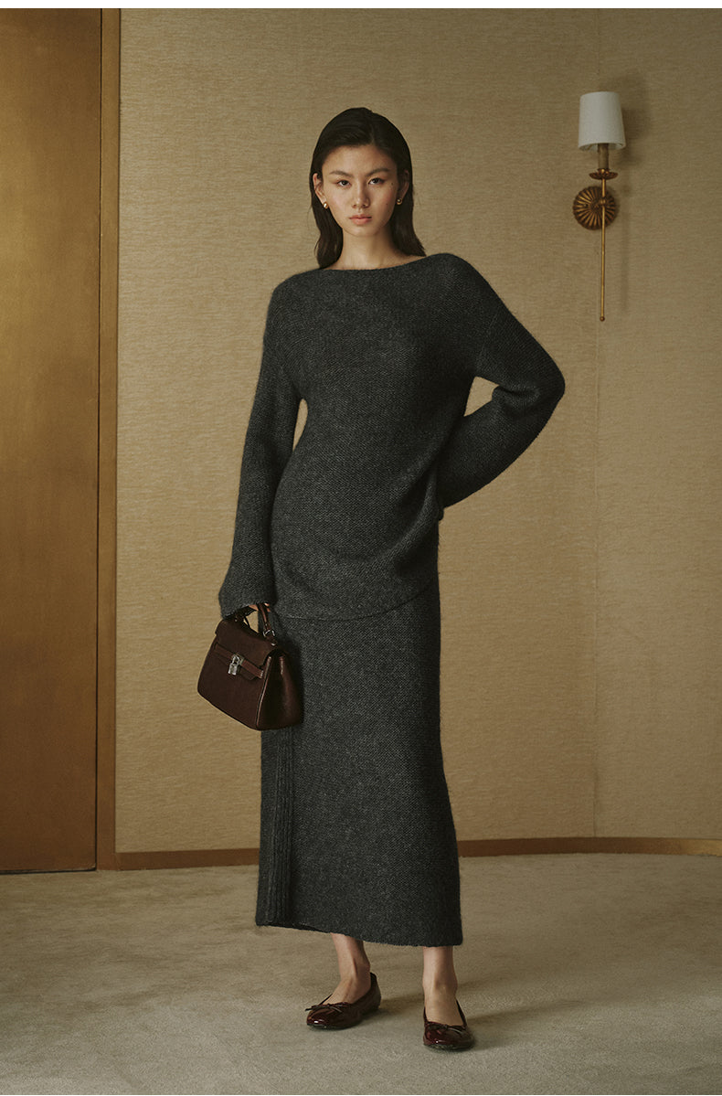 Sculpted-Waist Alpaca Wool Sweater - Deep Smoky Grey - view 2