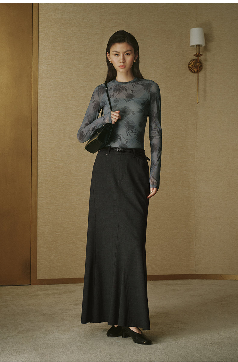 Sculpted Wool Fishtail Maxi Skirt - Deep Brown - view 1