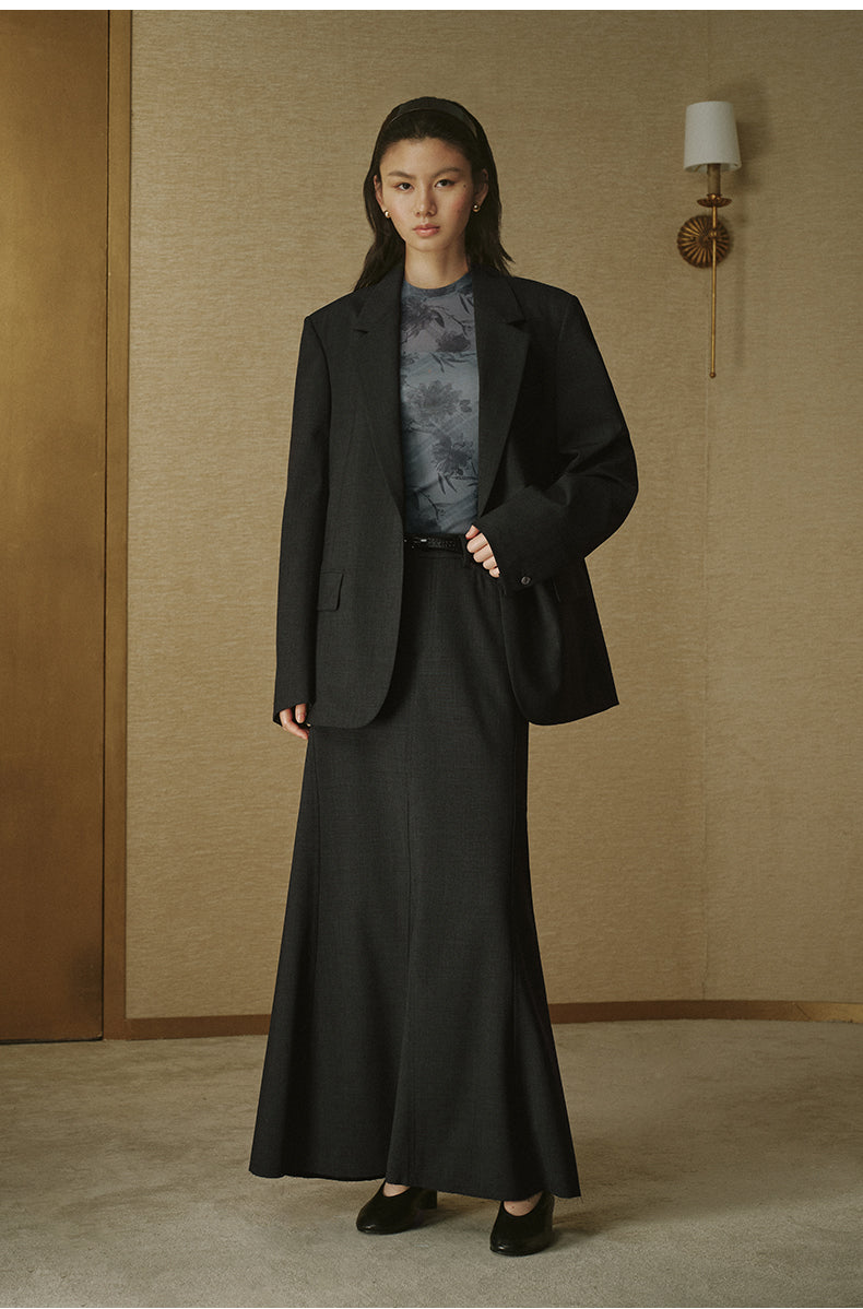 Sculpted Wool Fishtail Maxi Skirt - Deep Brown - view 2
