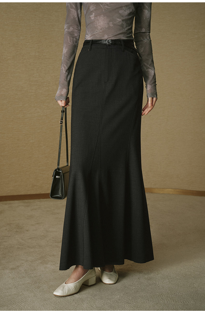 Sculpted Wool Fishtail Maxi Skirt - Deep Brown - view 4