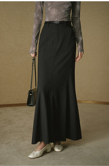 Sculpted Wool Fishtail Maxi Skirt - Deep Brown - view 4