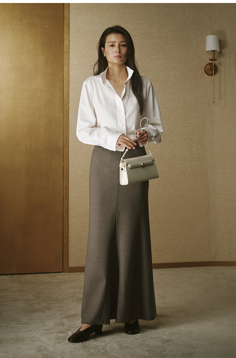 Sculpted Wool Fishtail Maxi Skirt - Night Grey - view 2