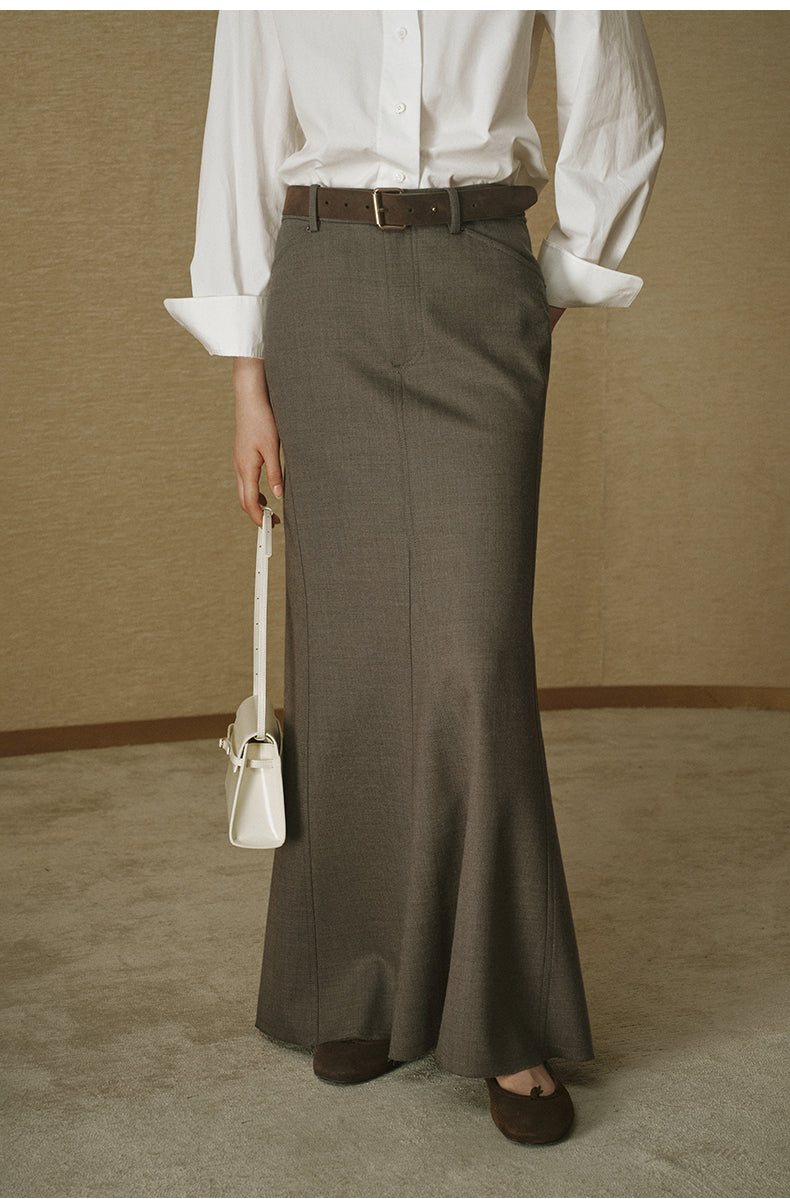 Sculpted Wool Fishtail Maxi Skirt - Night Grey - view 3