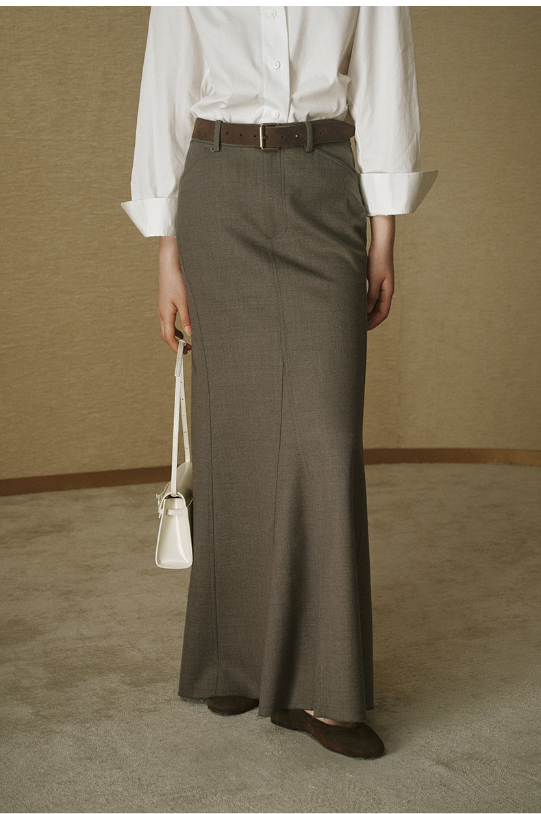Sculpted Wool Fishtail Maxi Skirt - Night Grey - view 4