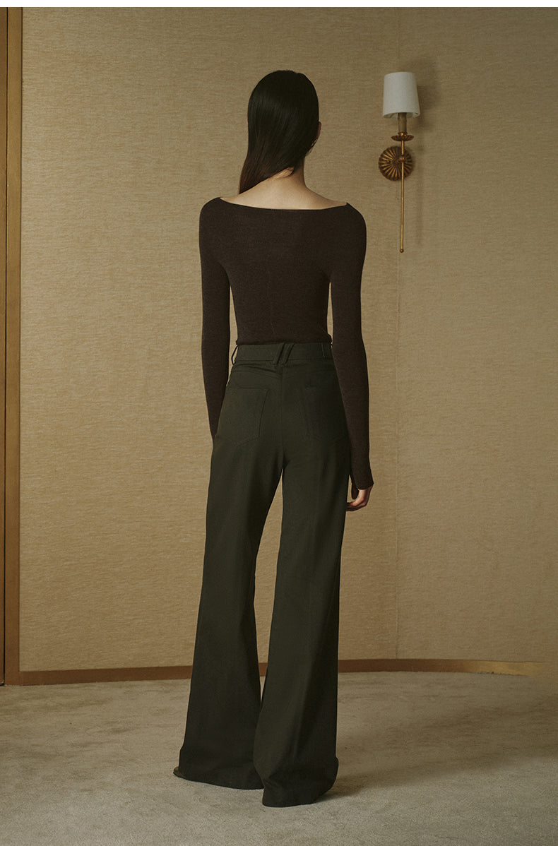 Seamless Wool Bateau-Neck Top - Tea Brown - view 2