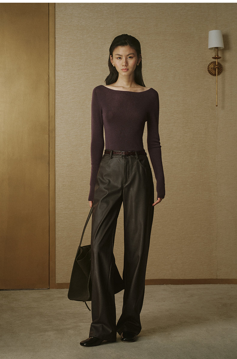 Seamless Wool Bateau-Neck Top - Twilight Purple - view 1