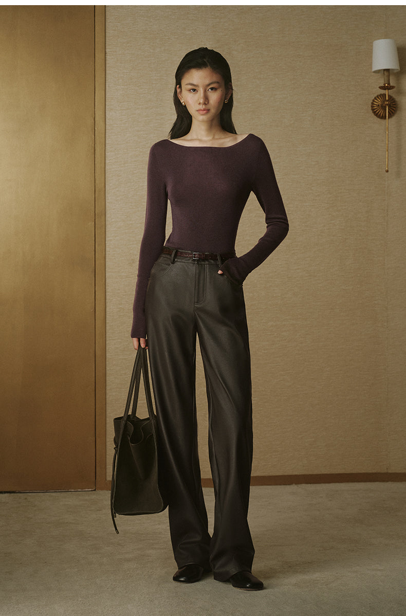 Seamless Wool Bateau-Neck Top - Twilight Purple - view 2