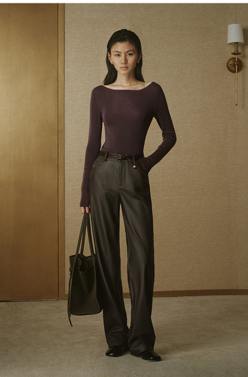 Seamless Wool Bateau-Neck Top - Twilight Purple - view 2