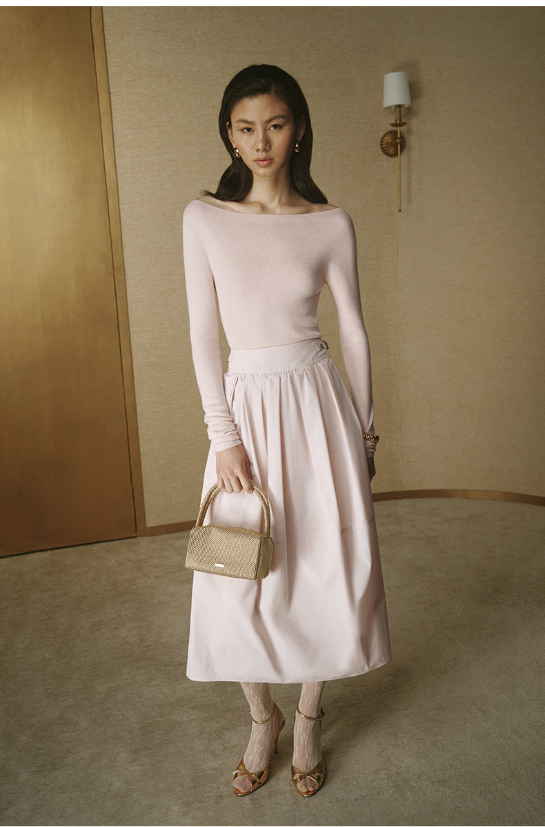 Seamless Wool Bateau-Neck Top - Dusk Pink - view 2