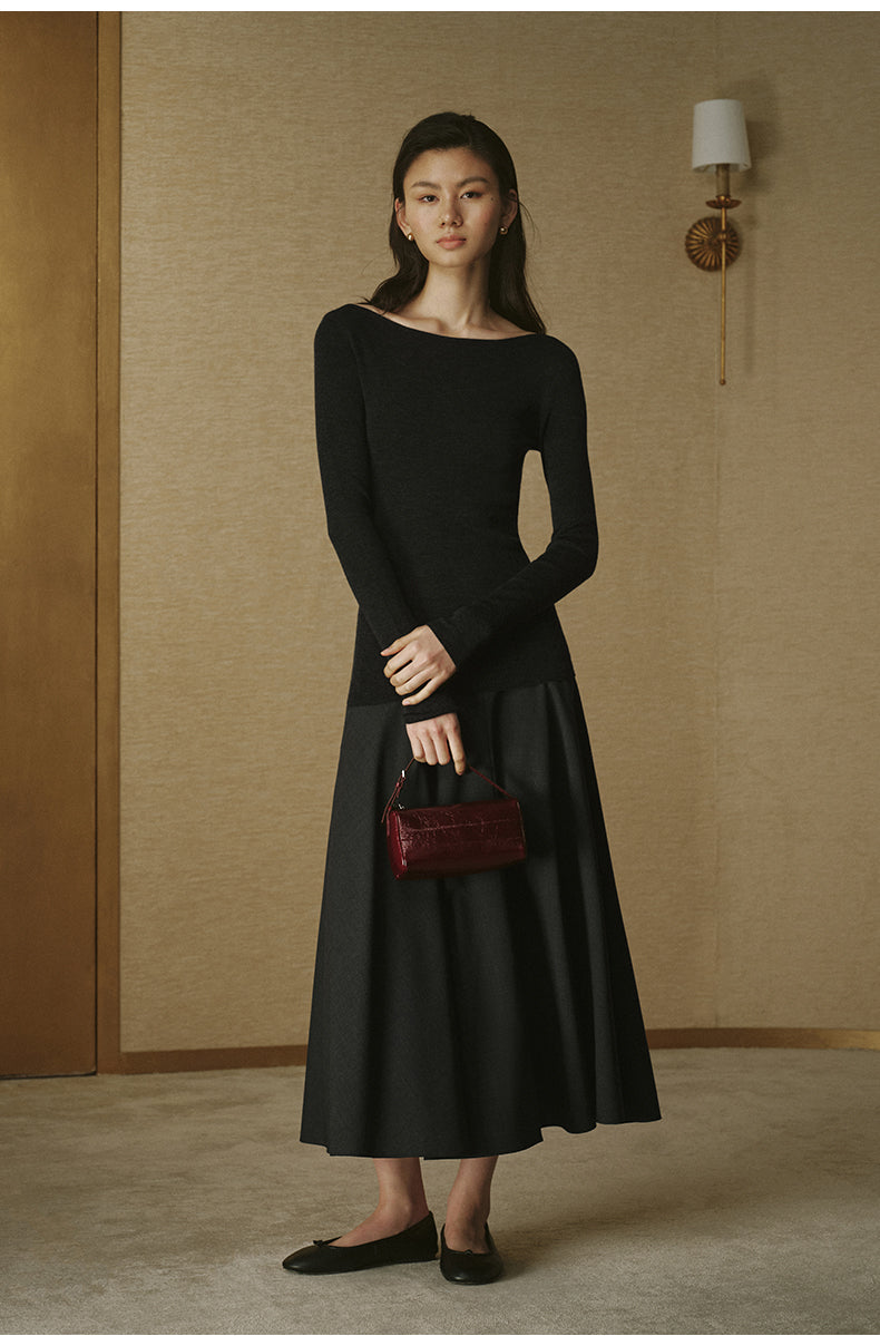 Seamless Wool Bateau-Neck Top - Ink Black - view 1