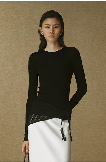 Seamless Wool Crew-Neck Top - Ink Black - view 2