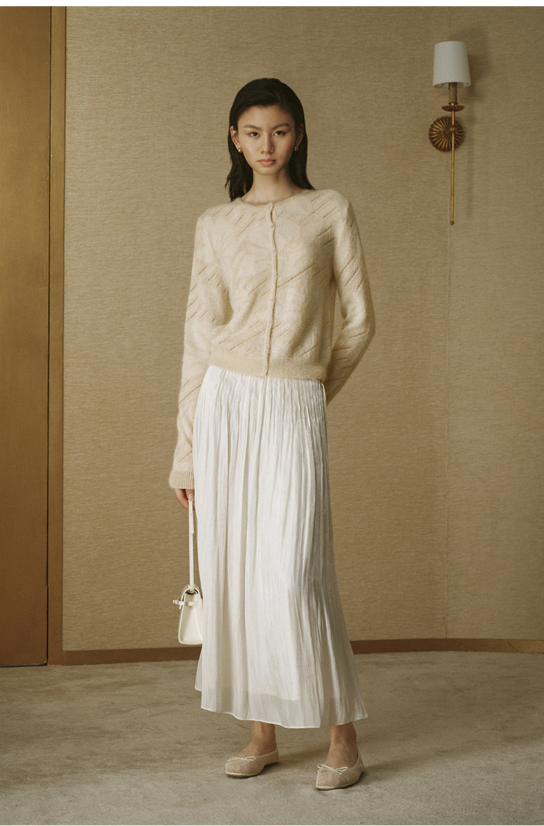 Sheer Jacquard Mohair Cardigan - Pearl Beige - view 1