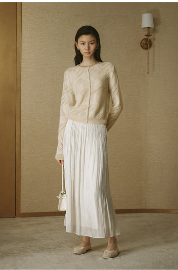 Sheer Jacquard Mohair Cardigan - Pearl Beige - view 1
