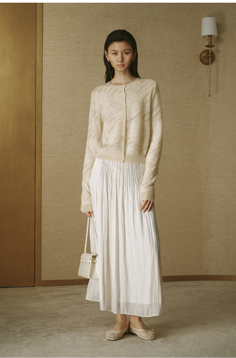 Sheer Jacquard Mohair Cardigan - Pearl Beige - view 2
