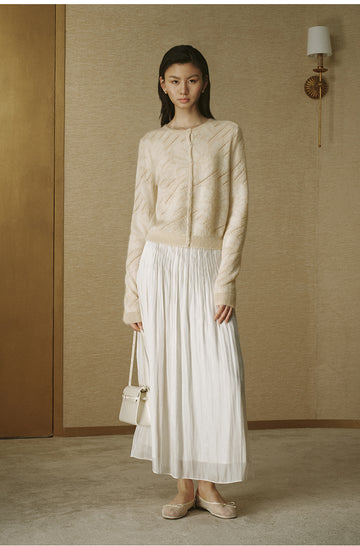 Sheer Jacquard Mohair Cardigan - Pearl Beige - view 2