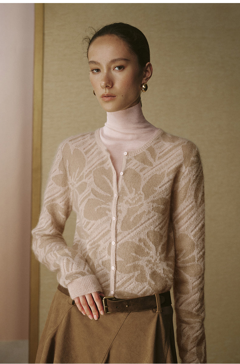 Sheer Jacquard Mohair Cardigan - Smoky Pink - view 3