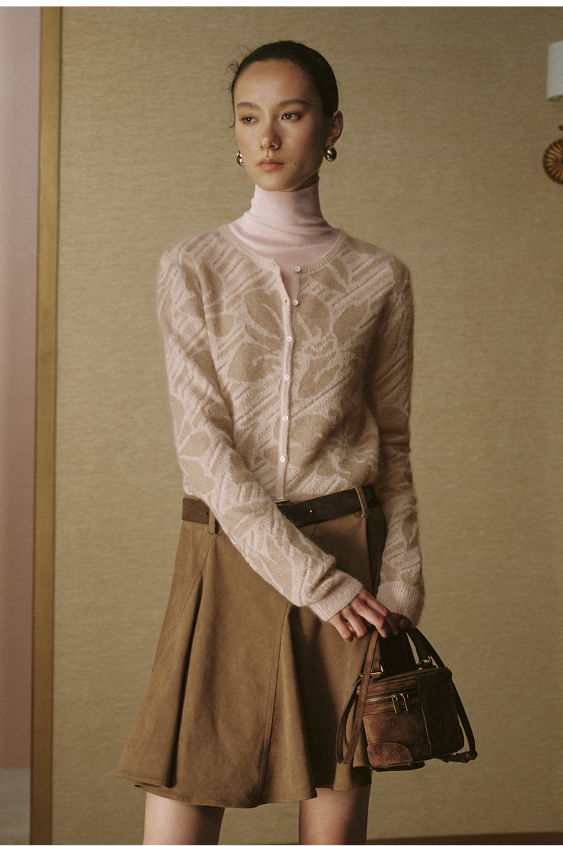 Sheer Jacquard Mohair Cardigan - Smoky Pink - view 4