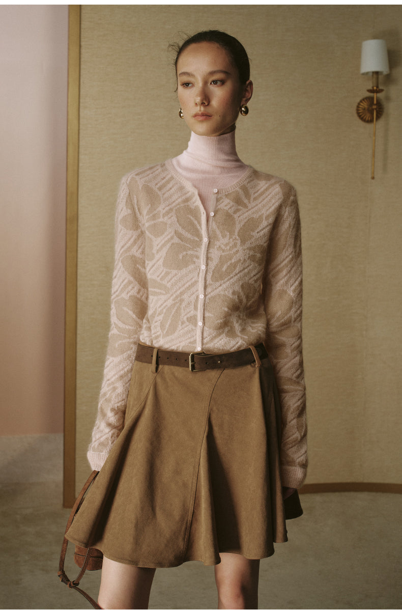 Sheer Jacquard Mohair Cardigan - Smoky Pink - view 5