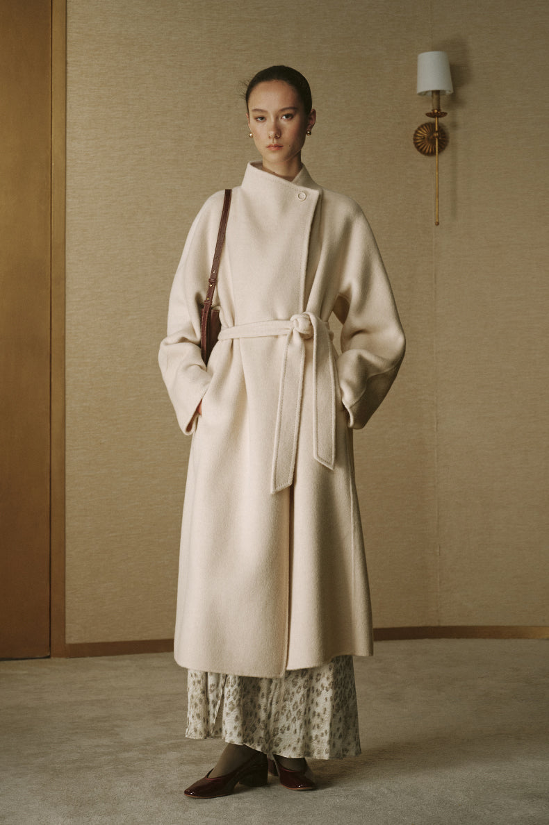 Shihu Xian Longline Wool Coat - Natural Ecru - view 1