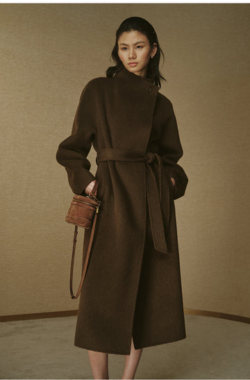 Shihu Xian Longline Wool Coat - Chestnut Brown - view 1