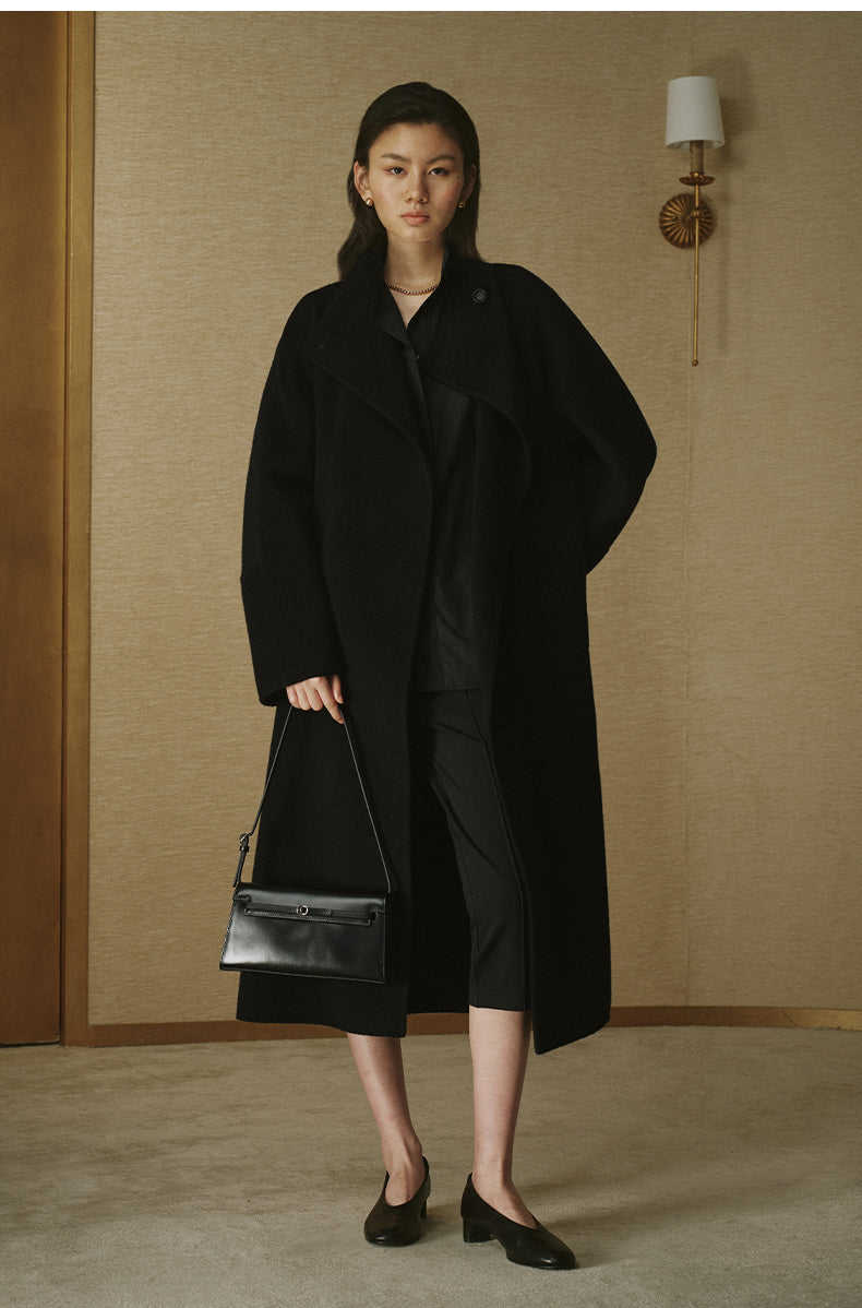 Shihu Xian Longline Wool Coat - Deep Ink Black - view 1