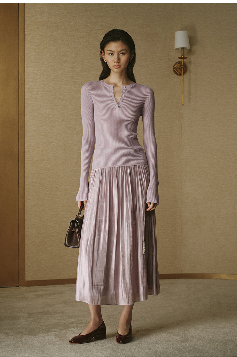 Silk-Cashmere Henley Knit Top - Dawn Lilac - view 1
