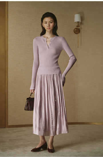 Silk-Cashmere Henley Knit Top - Dawn Lilac - view 2