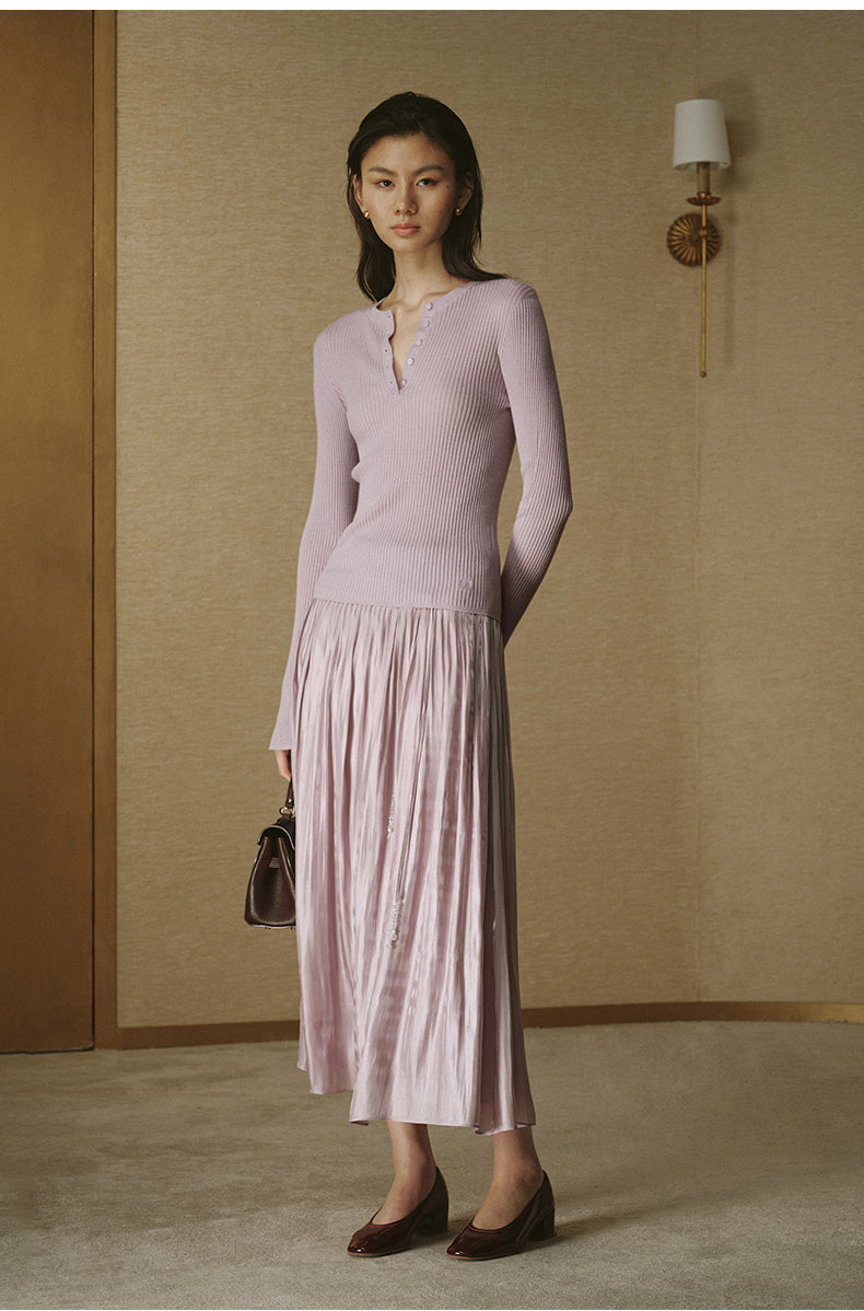 Silk-Cashmere Henley Knit Top - Dawn Lilac - view 3