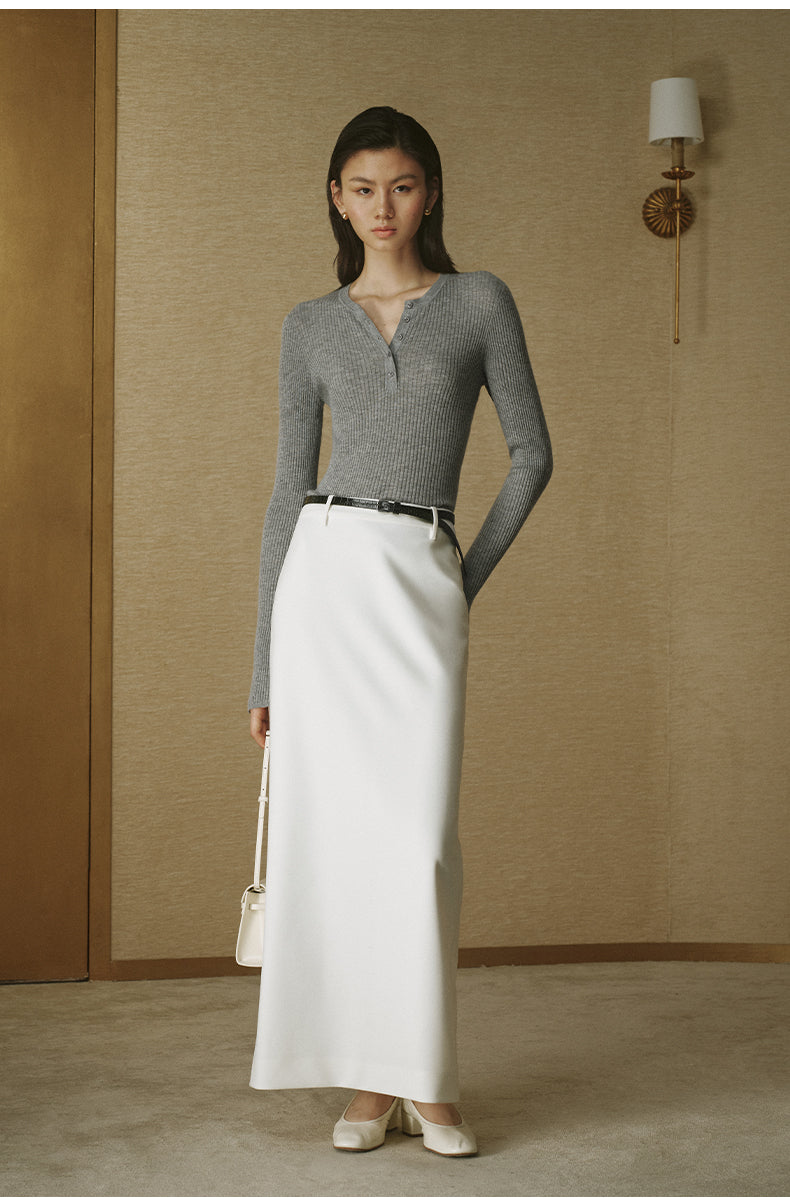Silk-Cashmere Henley Knit Top - Moon Grey - view 1