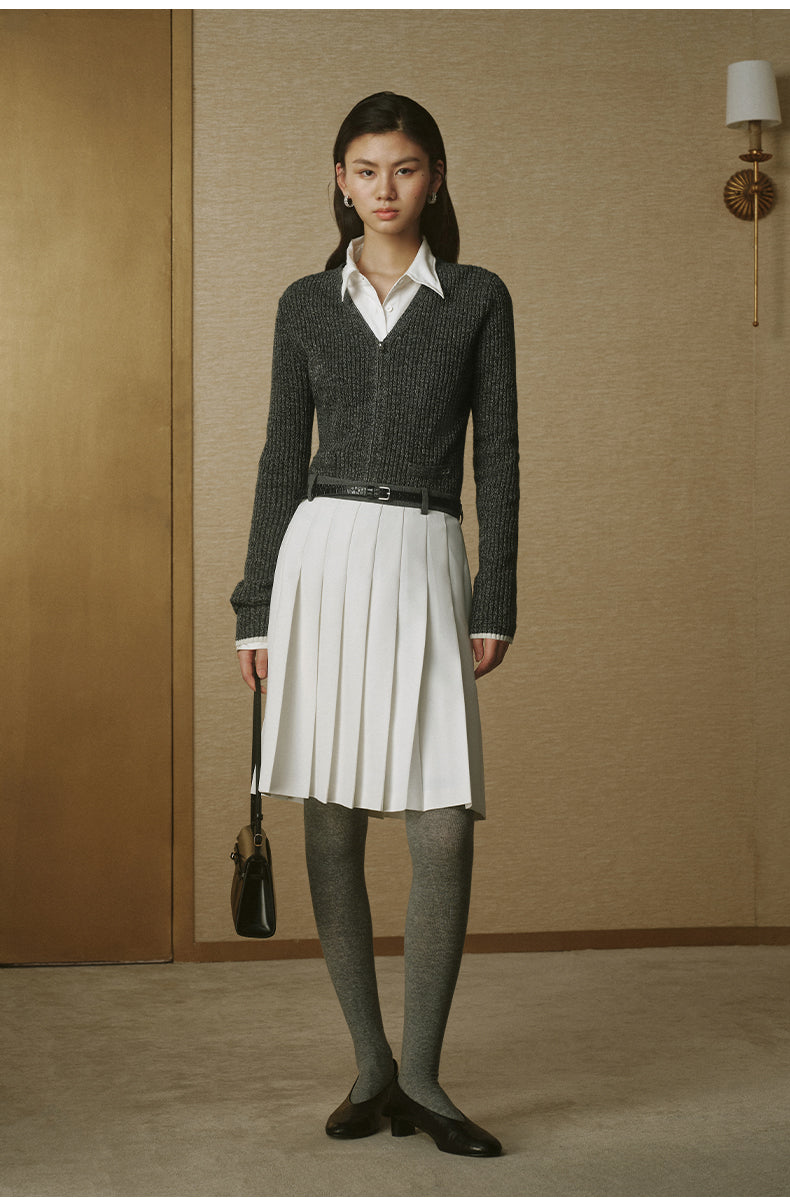 Silk-Wool Zip Cardigan - Deep Heather Black - view 2