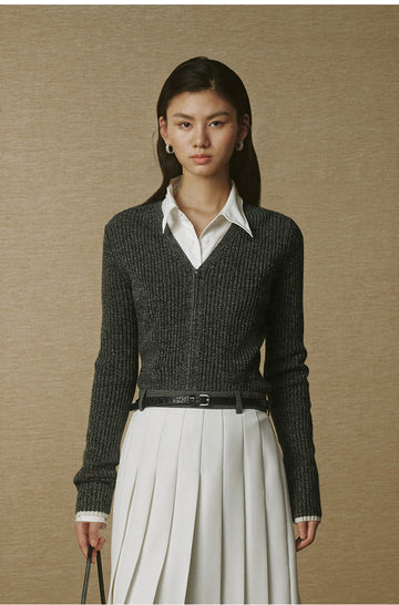Silk-Wool Zip Cardigan - Deep Heather Black - view 3