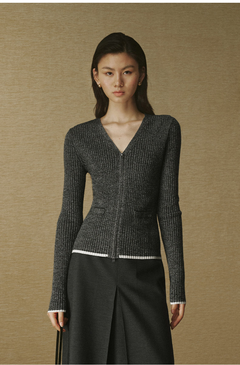 Silk-Wool Zip Cardigan - Deep Heather Black - view 4